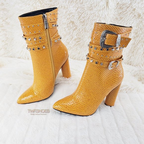 Final Sale Strap Top Studded 4" Chunky Heel Ankle Boots - Picture 2 of 15